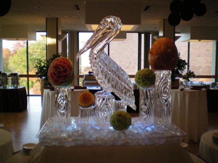 Pelican with Melons Ice Display