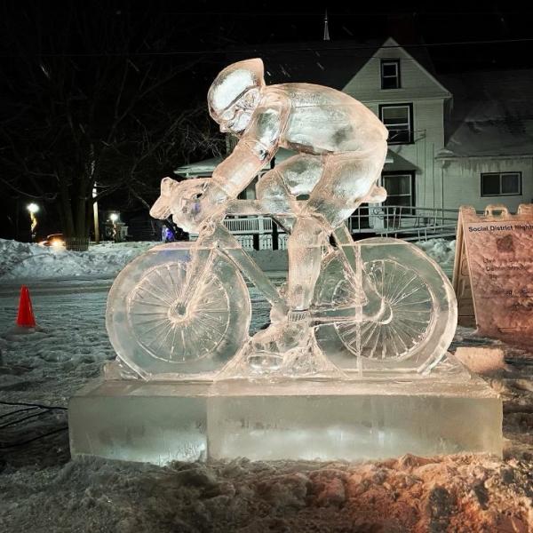 Cyclist Ice Statue